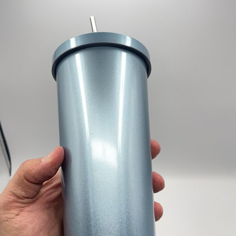 Dunkin Donuts 24oz Stainless Steel Sipper Tumbler Iridescent Blue EUC - Picture 8 of 16